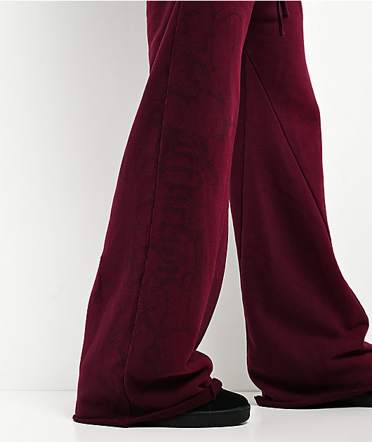 Affliction Crows Dark Purple Wash Wide Leg Sweatpants