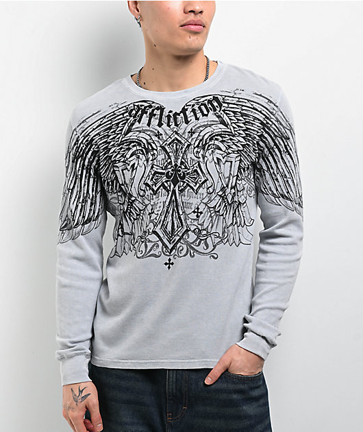 Affliction Dark Attack Silver Lava Wash Thermal Long Sleeve T-Shirt