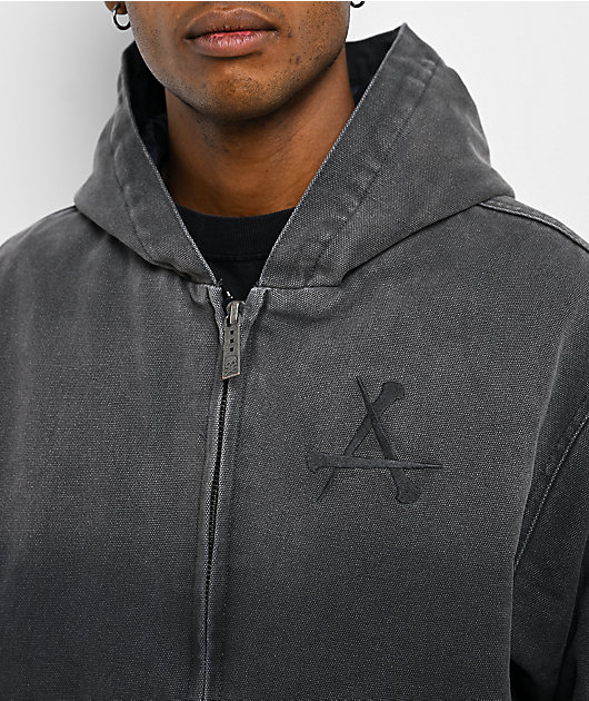 Affliction Dark Wings Charcoal Hooded Canvas Zip Jacket