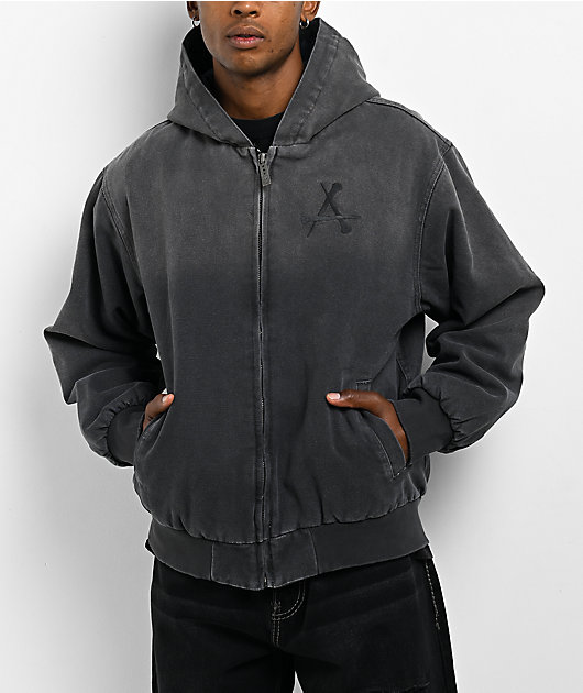 Affliction Dark Wings Charcoal Hooded Canvas Zip Jacket