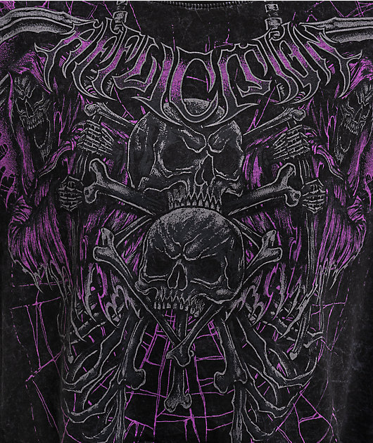 Affliction Darkness Falls Black Wash 2Fer Long Sleeve Crop T-Shirt
