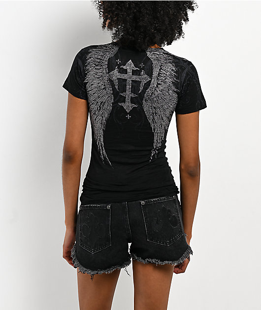 Affliction Death Eyes Black Burnout T-Shirt