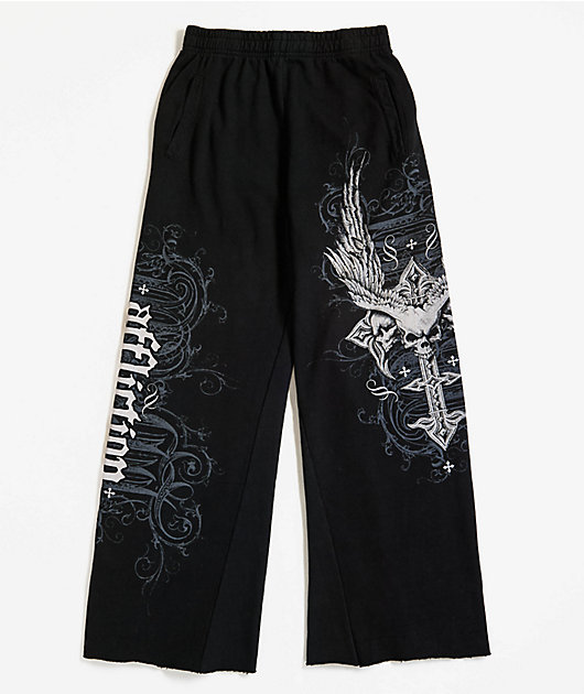 Affliction Death Eyes Black Wide Leg Sweatpants