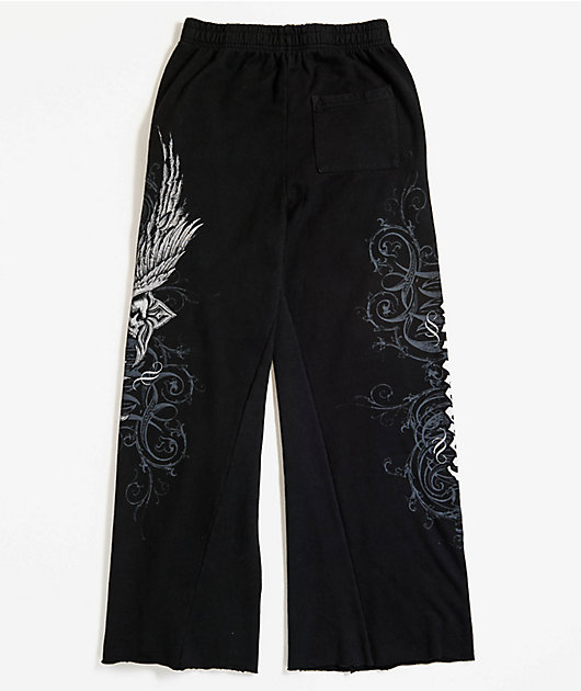 Affliction Death Eyes Black Wide Leg Sweatpants