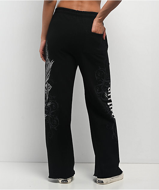 Affliction Death Eyes Black Wide Leg Sweatpants