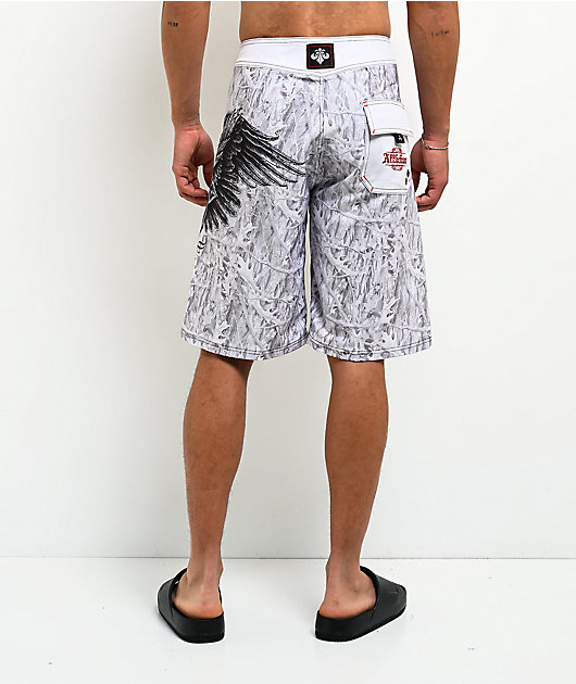 Affliction Death Eyes White Camo Board Shorts | Zumiez