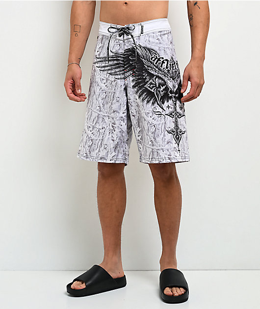 Affliction Death Eyes White Camo Board Shorts