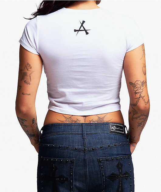 Affliction Death Eyes White Crop T-Shirt