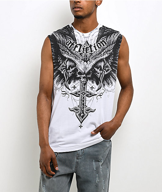 Affliction Death Eyes White Tank Top
