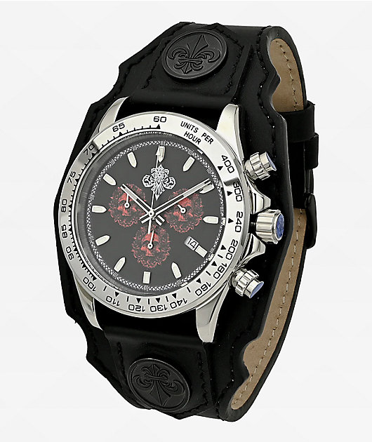 Affliction Death Hat Black & Red Analog Watch