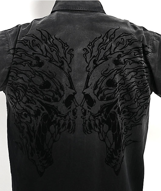 Affliction Death's Reflection Washed Black Button Up Shirt