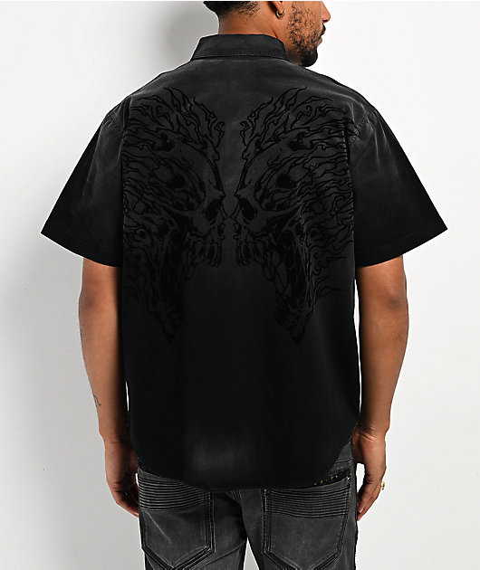 Affliction Death's Reflection Washed Black Button Up Shirt