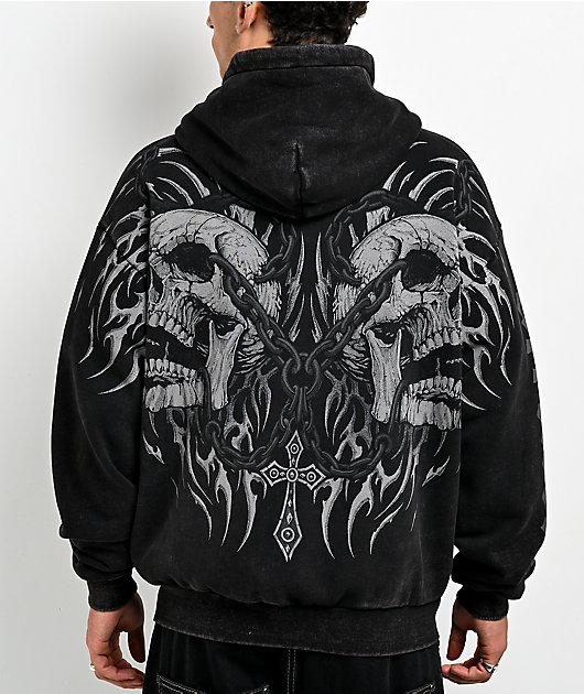 Affliction Decimation Faux Fur Black Zip Hoodie