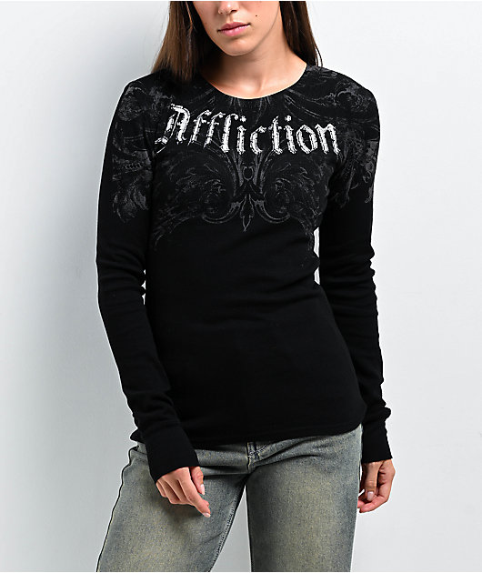 Affliction Detail Black Thermal Long Sleeve T-Shirt