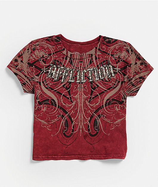Affliction Divine Sorrow Dark Red Wash Crop T-Shirt