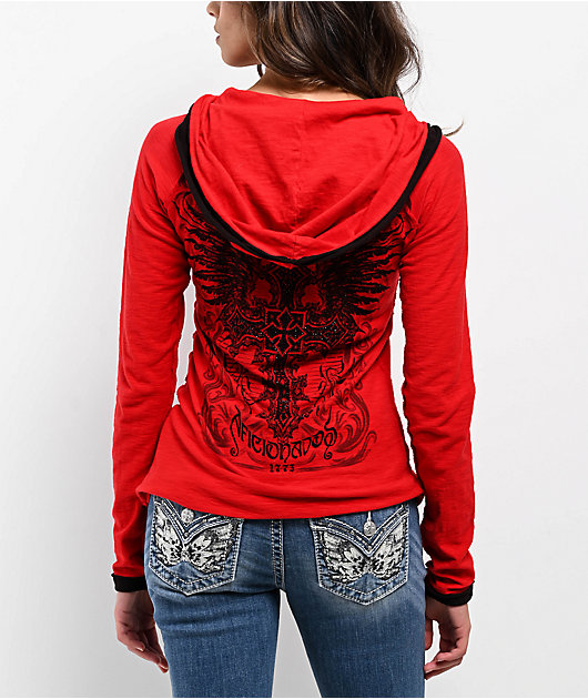 Affliction Elitist Red Wash Button Hoodie