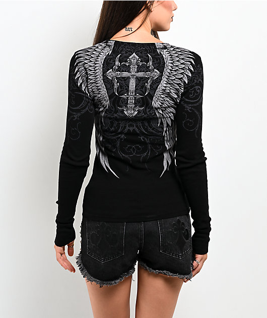 Affliction Elusive Afterlife Black Thermal Long Sleeve T-Shirt