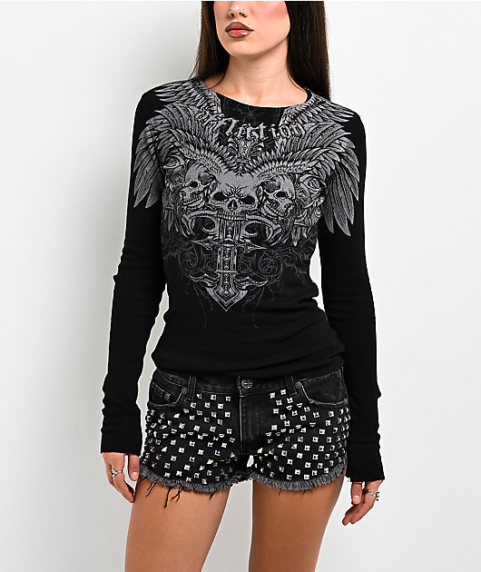 Affliction Elusive Afterlife Black Thermal Long Sleeve T-Shirt