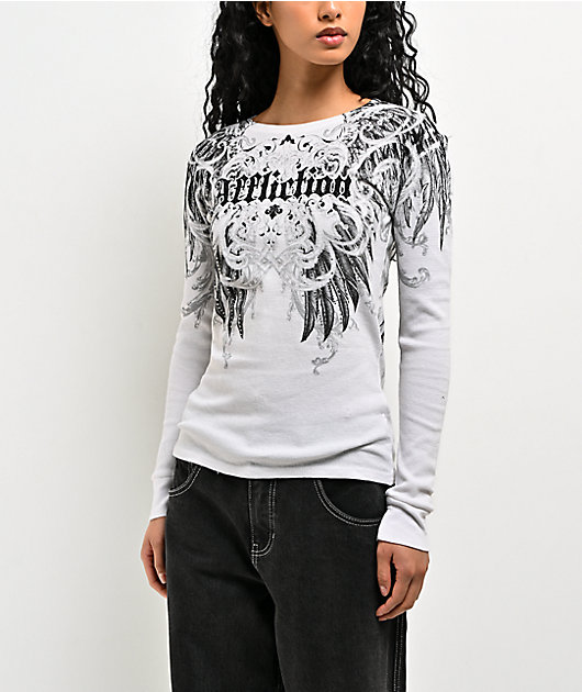 Affliction Estellerly White Thermal Long Sleeve T-Shirt | Zumiez