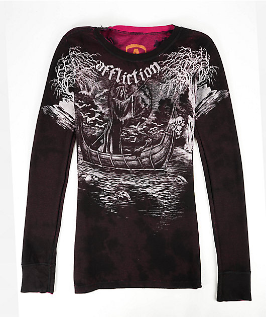 トップス Affliction ThermalL/S T-Shirt reversible Affliction Faded Iron Pink Wash Reversible Thermal Long Sleeve T