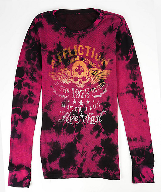 Affliction Faded Iron Pink Wash Reversible Thermal Long Sleeve T