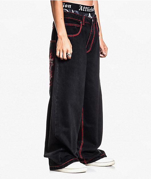 Affliction Flameful Faith Black Extra Wide Leg Jeans