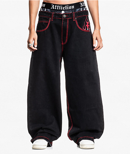 Affliction Flameful Faith Black Extra Wide Leg Jeans