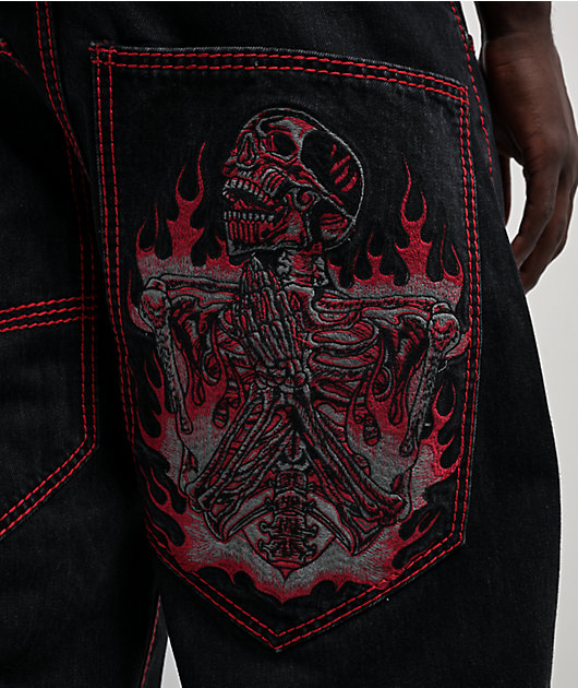 Affliction Flameful Faith Black Wide Leg Jeans