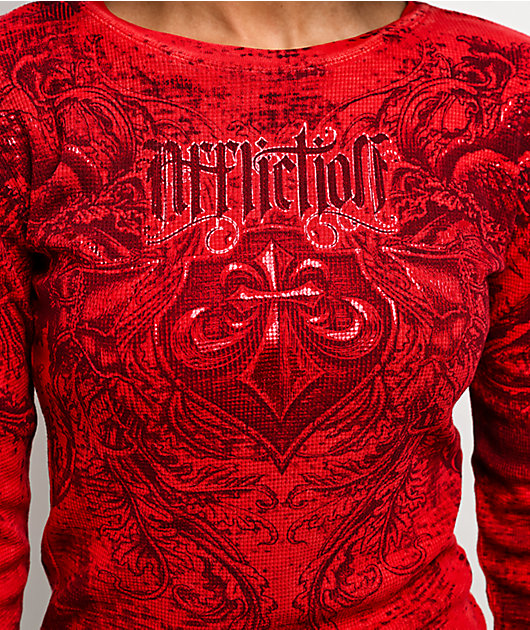 Affliction Fleuresque Red Wash Thermal Long Sleeve T-Shirt