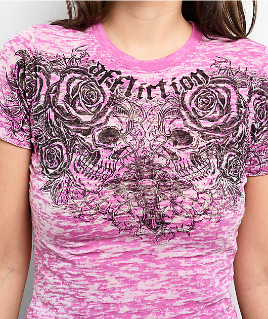 Affliction Forgotten Burnout Pink Crop T-Shirt