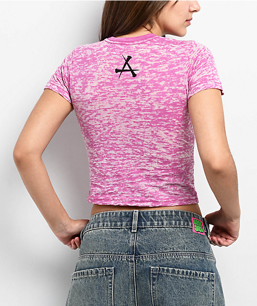 Affliction Forgotten Pink Burnout Crop T-Shirt