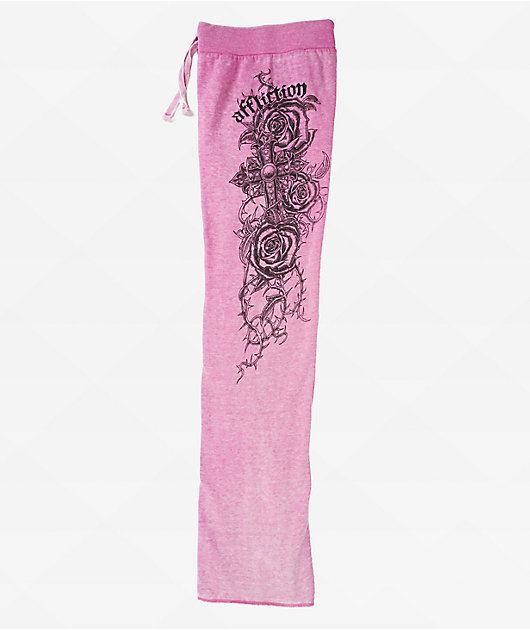 Affliction Forgotten Pink Wash Wide Leg Sweatpants