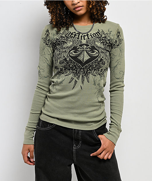 Affliction Green Wash Thermal Long Sleeve T-Shirt
