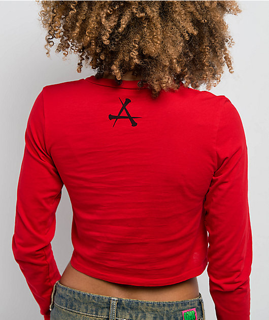 Affliction Ice Blade Red Long Sleeve Crop T-Shirt