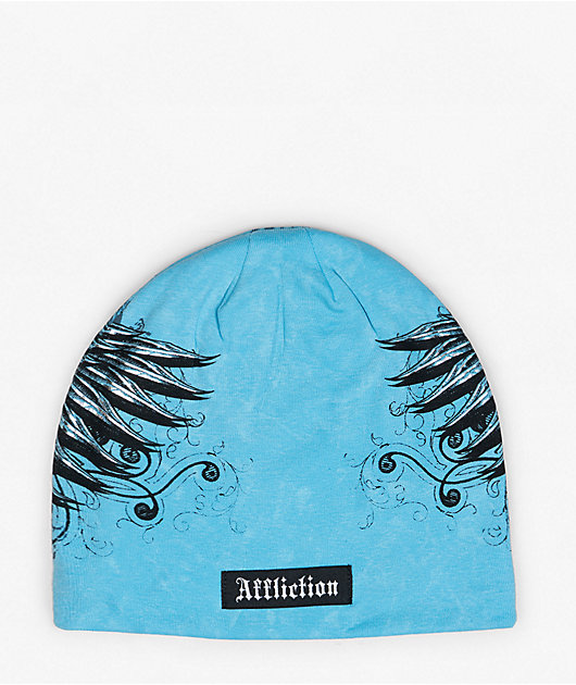 Affliction Ice Blade Rhinestone Blue Reversible Skully Beanie