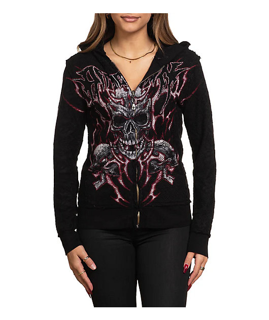 Affliction Iced Inferno Black Zip Hoodie