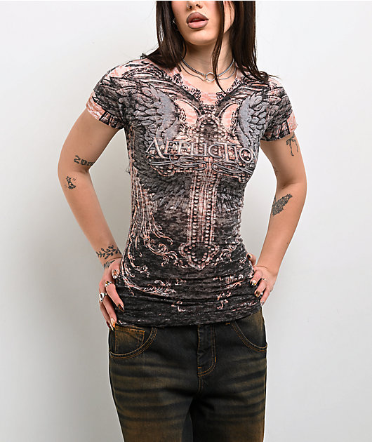 Affliction Isabella Black Burnout T-Shirt