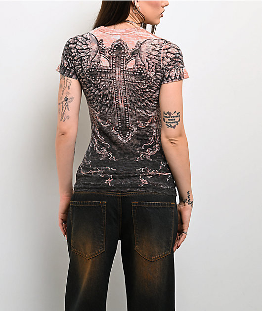 Affliction Isabella Black Burnout T-Shirt