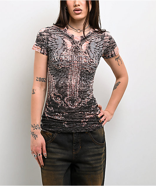Affliction Isabella Black Burnout T-Shirt