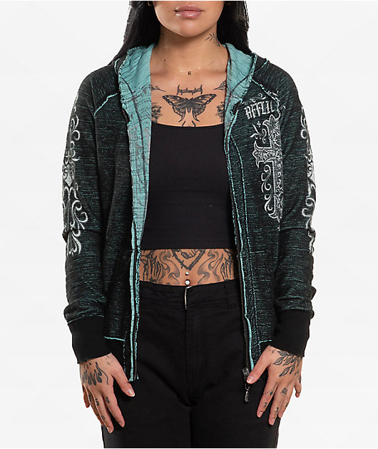 Affliction Jasmine Reversible Blue Zip Hoodie