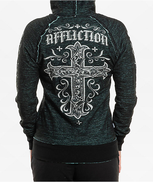 Affliction Jasmine Reversible Blue Zip Hoodie