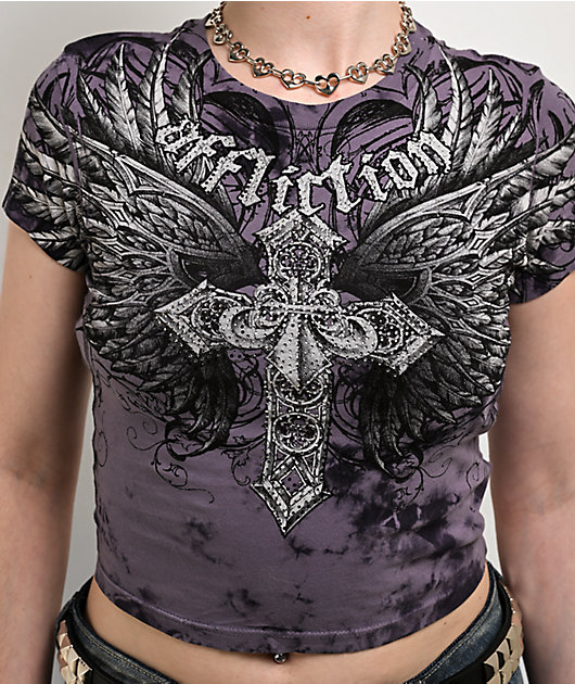 Affliction Jovial Purple Tie Dye Crop T-Shirt