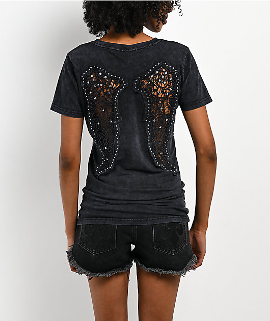 Affliction Keeper Black Wash Cutout T-Shirt