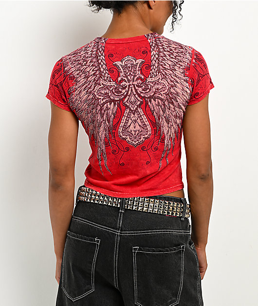 Affliction Kingdom Red Crop T-Shirt
