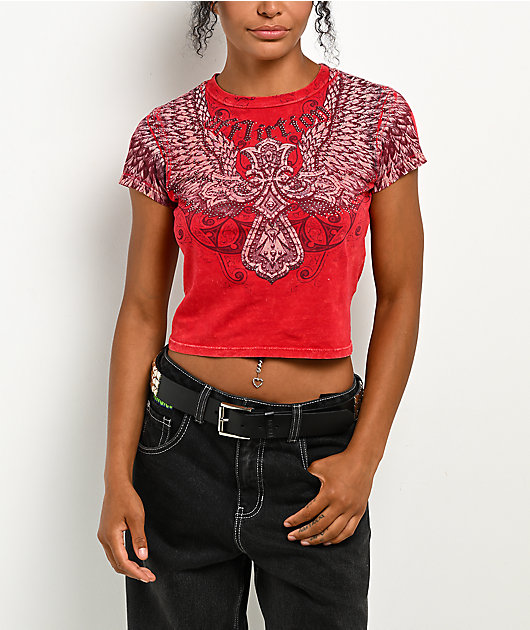 Affliction Kingdom Red Crop T-Shirt