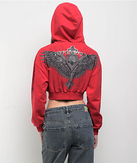 Affliction Lifeless Red Crop Zip Hoodie | Zumiez Affliction Lifeless Red Crop Zip Hoodie | Zumiez