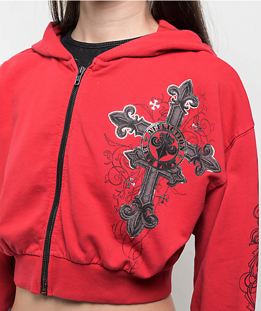 Affliction Lifeless Red Crop Zip Hoodie | Zumiez Affliction Lifeless Red Crop Zip Hoodie | Zumiez