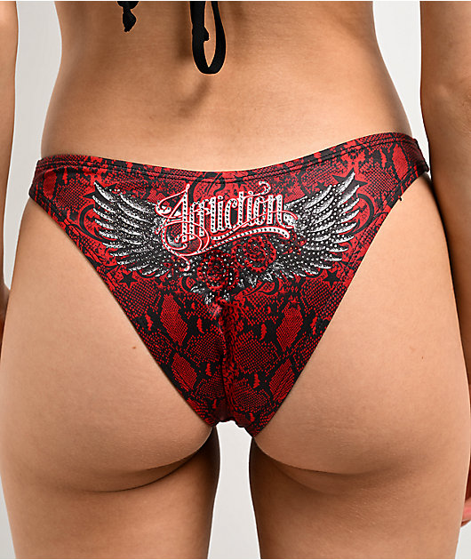 Affliction Lola Rhinestone Red High Leg Bikini Bottom
