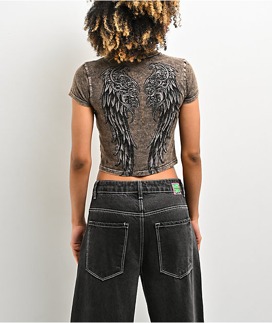 Affliction Lovington Black Wash Crop T-Shirt