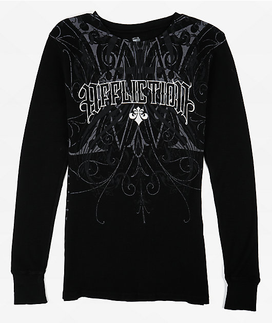 トップス OPPOSE DUALTY Long Sleeves Thermal Affliction Lovita Black Thermal Long Sleeve T-Shirt | Zumiez